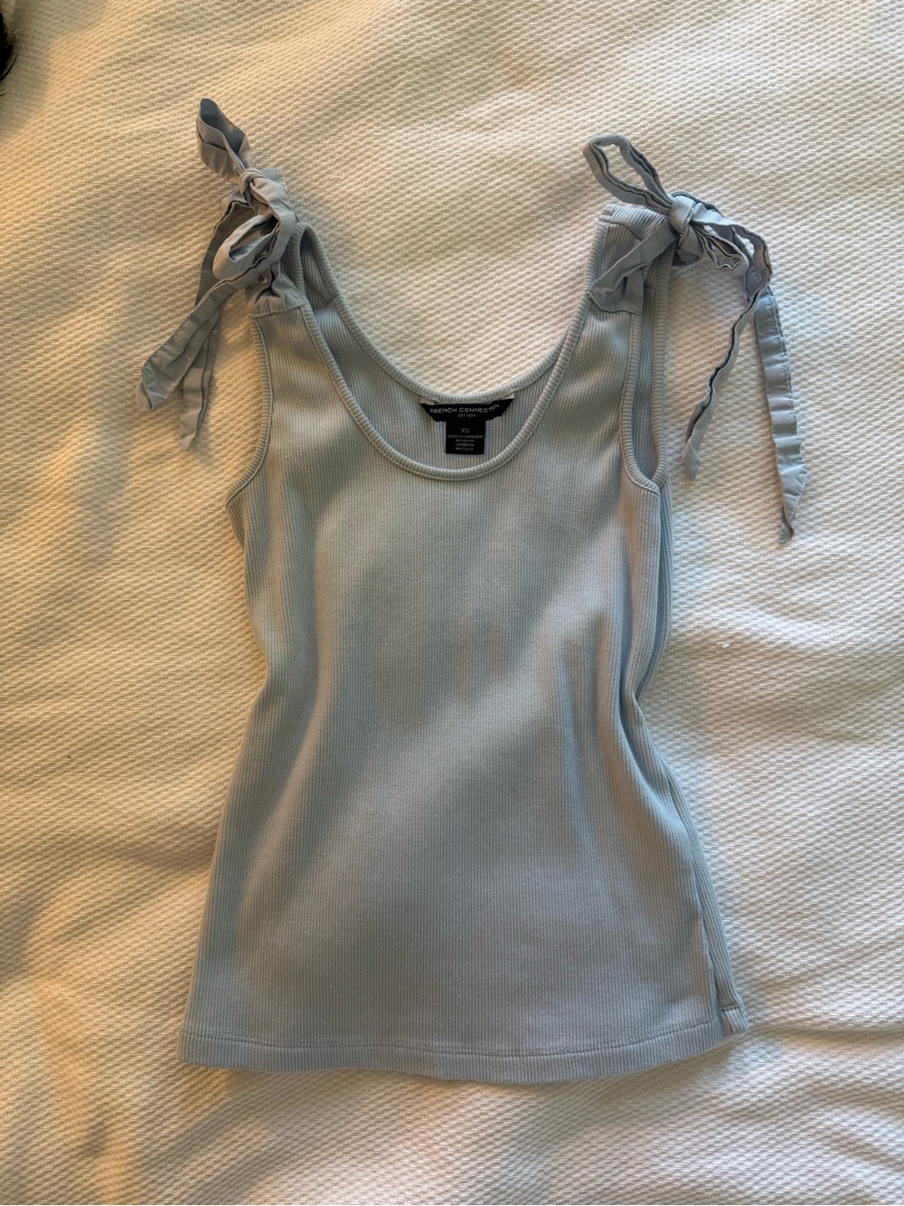 French connection light Blue Ribbed Tank with Tie Straps